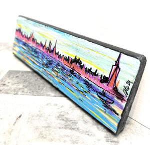NYC skyline with waves